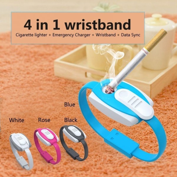 4 in 1 wristband Cigarette lighter + Emergency Charger + Micro USB Cable Charger For Android-blue