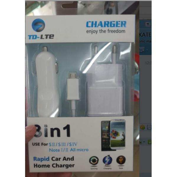 White 3 in 1 USB Car & Home Charger Combo Kit for S4