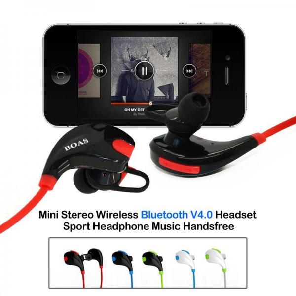 BOAS Mini Stereo Wireless Bluetooth V4.1 Headset Sport Headphone Music Handsfree,black+red
