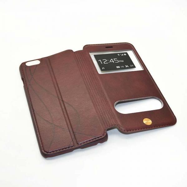 double window leather Case with Call Display ID for iPhone 6 Plus,5.5inch,brown