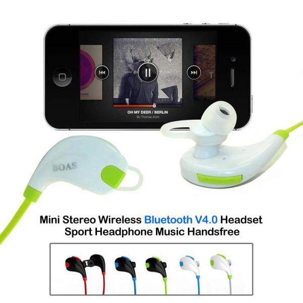BOAS Mini Stereo Wireless Bluetooth V4.1 Headset Sport Headphone Music Handsfree,white+green