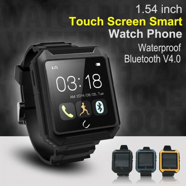 1.54 inch Touch Screen Smart Watch Phone ,waterproof bluetooth V4.0 smart phone ,black+black