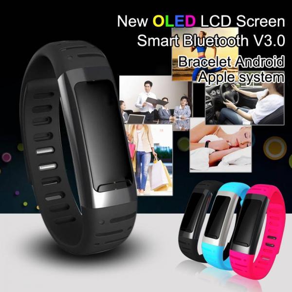 New OLED LCD Screen Smart Bluetooth V3.0 Bracelet Android + Apple system,BLACK