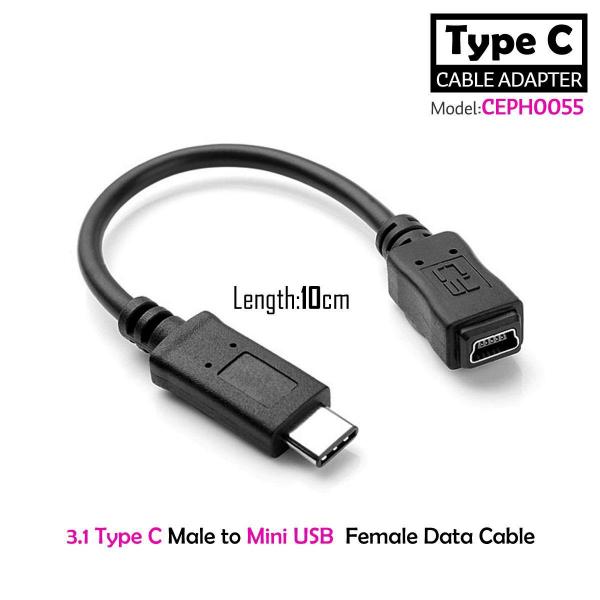 10cm 3.1 Type C Male to Mini USB Female Data Cable for Tablet & Phone