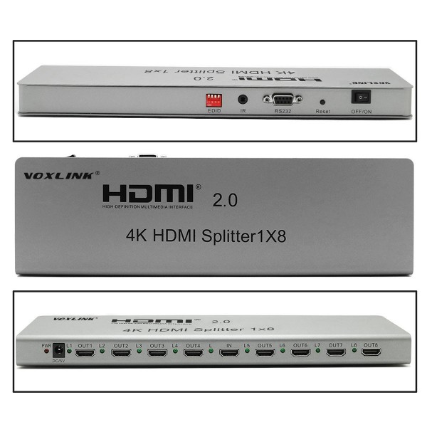 NEW 1X8 HDMI 2.0 splitter 4K (HDMI 2.0,HDCP2.2 ,4K,IR extension, EDID mangement, RS232)
