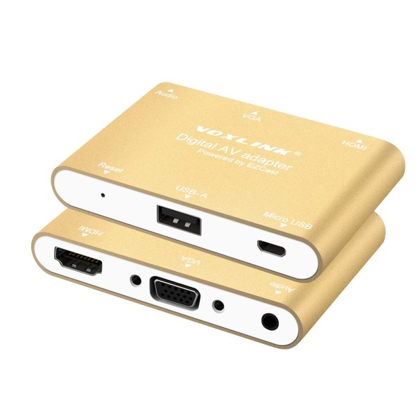 Voxlink Digital AV Adapter for IOS Android Window MacBook USB to HDMI And VGA+Audio Dual Display Converter Power by EZCast For Iphone 4 5 6 SE Smartphone Ipad 2 3 Ipad Mini Air Pro Macbook Golden