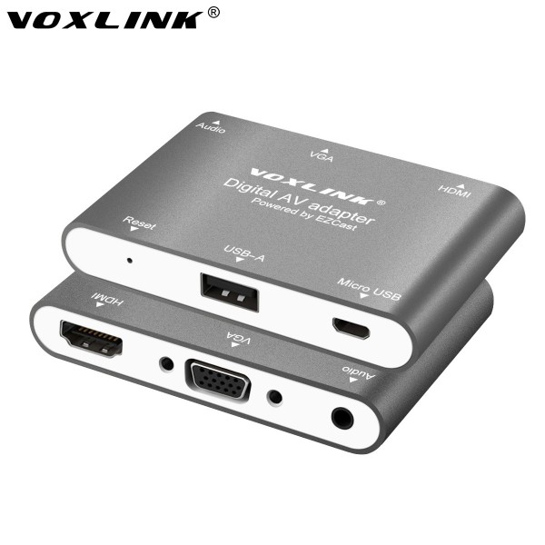 Voxlink Digital AV Adapter for IOS Android Window MacBook USB to HDMI And VGA+Audio Dual Display Converter Power by EZCast For Iphone 4 5 6 SE Smartphone Ipad 2 3 Ipad Mini Air Pro Macbook Dark gray