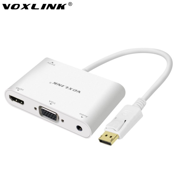 VOXLINK New big DP turn HDMI + VGA Audio 4K * 2k adapter cable DP TO HDMI / VGA HD cable white