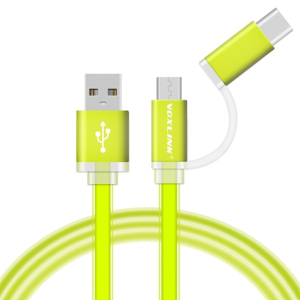 VOXLINK Hot selling USB 3.1 Type C Micro USB Combo Male Data Charging Cable for Oneplus 2 Two High Quality green
