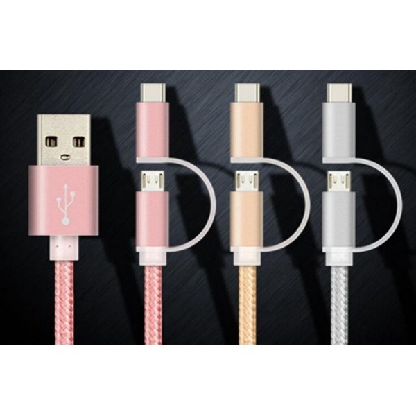 VOXLINK 1MHot-sale High Quality 3 Colors USB 3.1 Type C Micro USB Combo Male Data Charging Cable for Oneplus 3 Golden