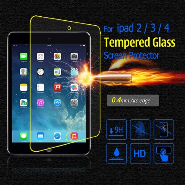 0.4mm Premium Tempered Glass Screen Protector Protective film for ipad 2/3/4 with retail package