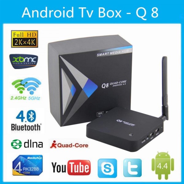 Q8 Android TV box RK3288 Cortex-A17 Quad Core 1.8Ghz ,2G/8G HDMI Media Player with Antenna 2.4G+5G D