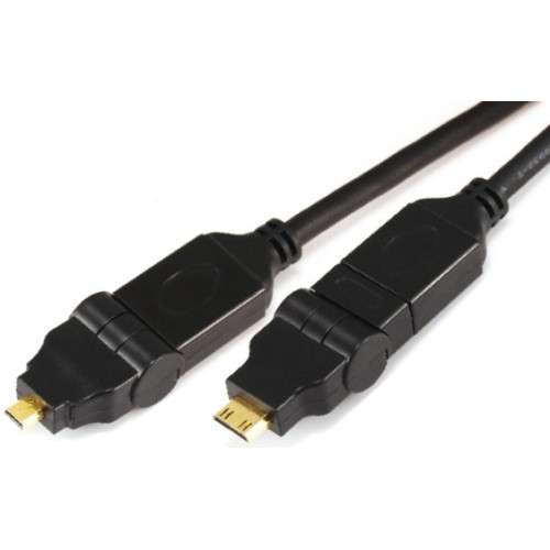 Micro HDMI male(swing type) to Mini HDMI male(rotating 360°) cable 11-X-012