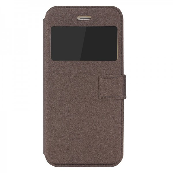Wallet TPU Silicone Cover PU Flip Leather Phone Cases Window Display View With Stand Function For iPhone6 Plus, BROWN