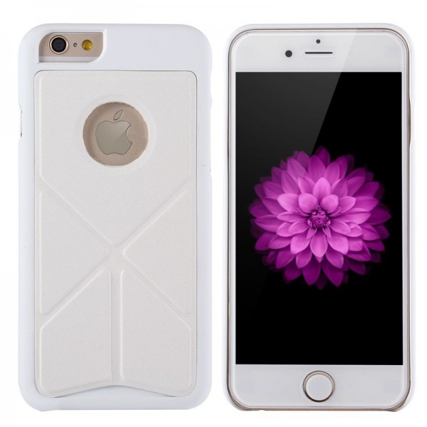 Silk Leather Skin Folding Stand Hard Case Transformer PC Back Cover foriPhone6 plus 5.5, WHITE