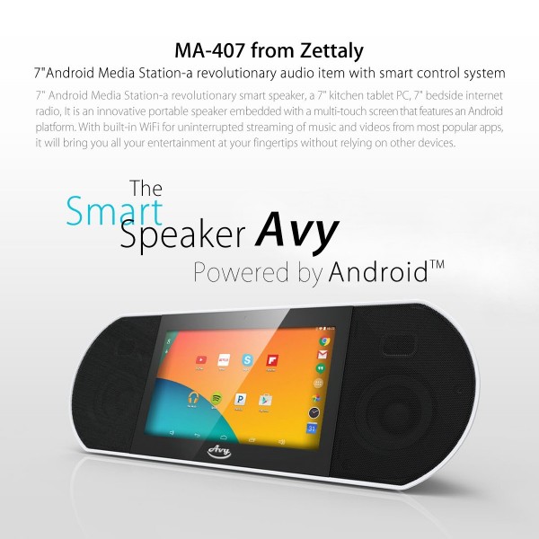 Zettaly AVY 407 Bluetooth 4.0 Speaker 7 inch Touch Screen Smart Sound Box Android 4.4 Quad Core 1GB 8GB 0.3MP Camera WiF