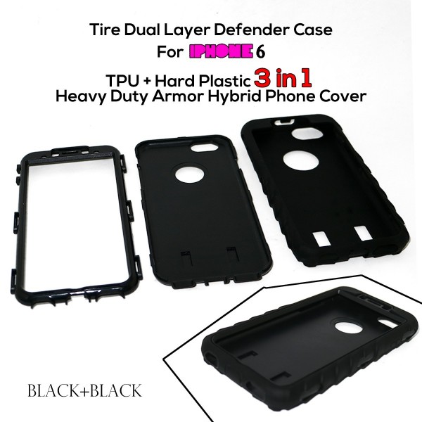 Tire Dual Layer Defender Case For iphone 6 TPU + Hard Plastic 3 in 1 Heavy Duty Armor Hybrid Phone Cover
