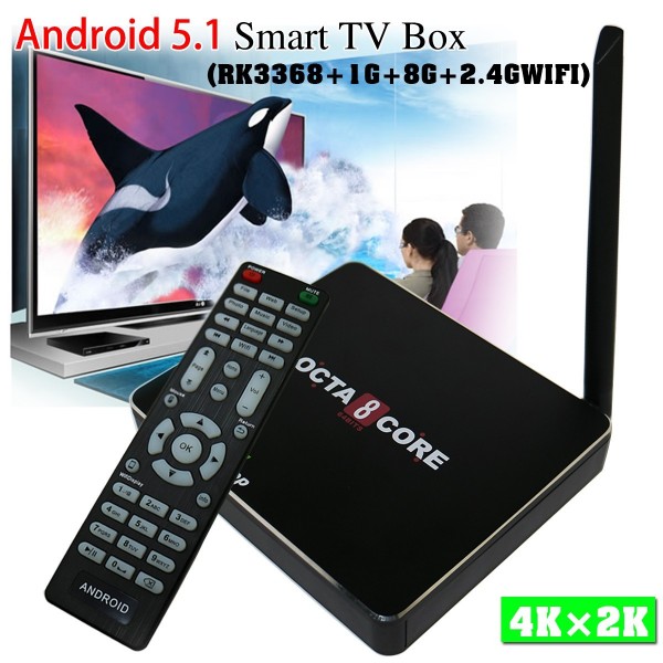 Smart TV Box Android 5.1 RK3368 Cortex-A53 Octa Core 64bit 1GB+8GB Media Player HDMI Multi Language RemoteControl