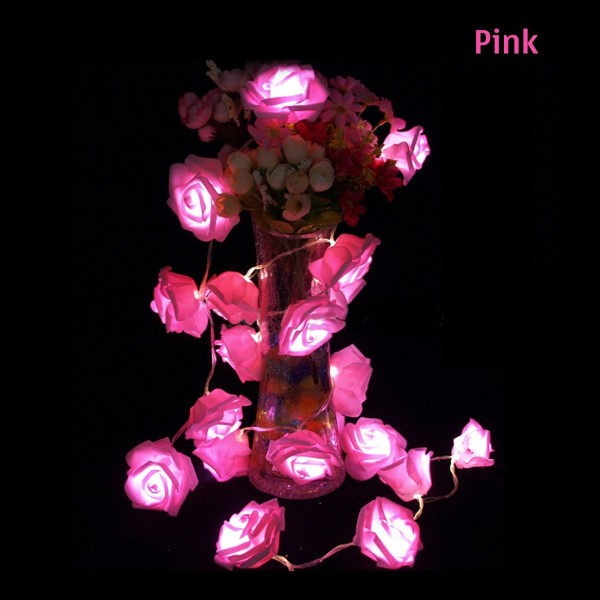 20 LED Rose Flower Fairy String Lights Novelty Light for Wedding Garden Party Christmas Decoration, Pink
