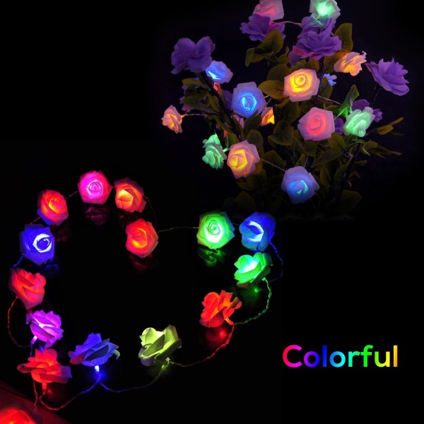 20 LED Rose Flower Fairy String Lights Novelty Light for Wedding Garden Party Christmas Decoration, Colorful