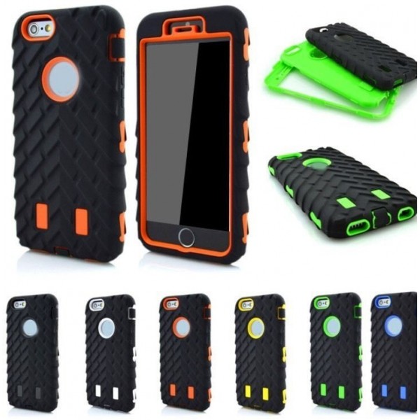 Tire Dual Layer Defender Case For iphone 6 TPU + Hard Plastic 3 in 1 Heavy Duty Armor Hybrid Phone Cover,black+orange