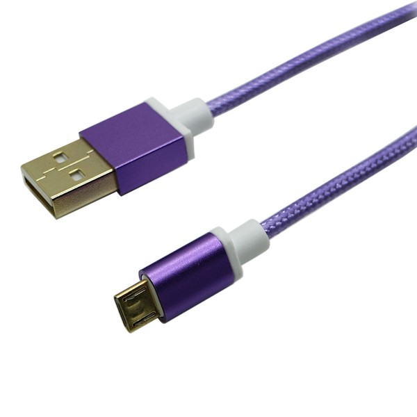 New 1 meter gold plated head aluminum shell USB MICRO data line purple