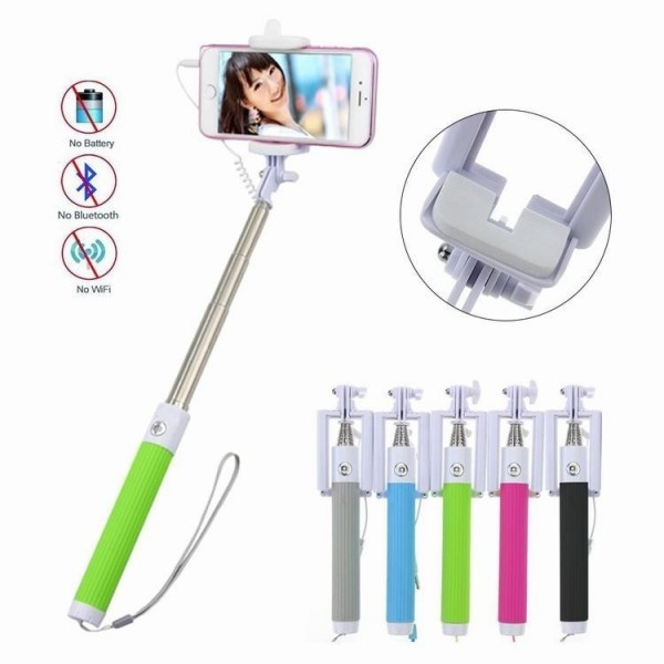 Portable Mini folding mobile phone Wired self Selfie Sticks For iphone samsung galaxy ,black