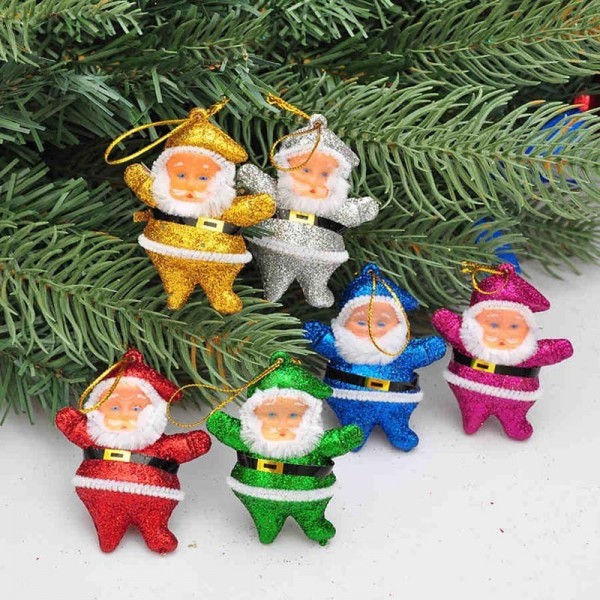 6pcs Christmas Santa Claus Ornaments Festival Party Xmas Tree Hanging Decoration-colorful