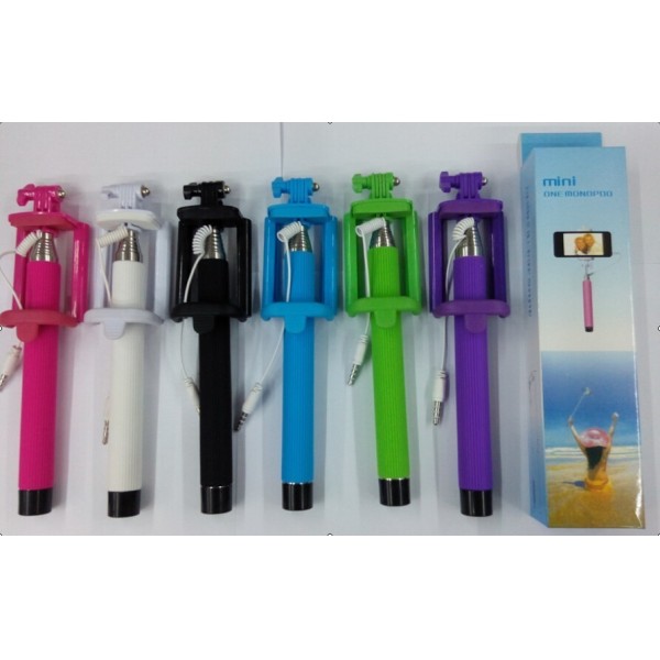 mini monopod Handheld Extendable self-timer,Folding Handheld Monopod mobile phone Wired self timer,hot pink