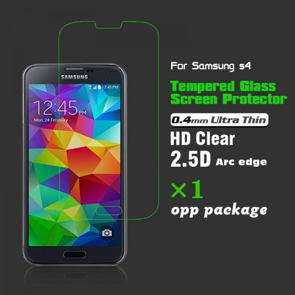 0.4mm Ultra Thin 2.5D HD Clear Tempered Glass Screen Protector for Samsung Galaxy i9500 S4-opp packa