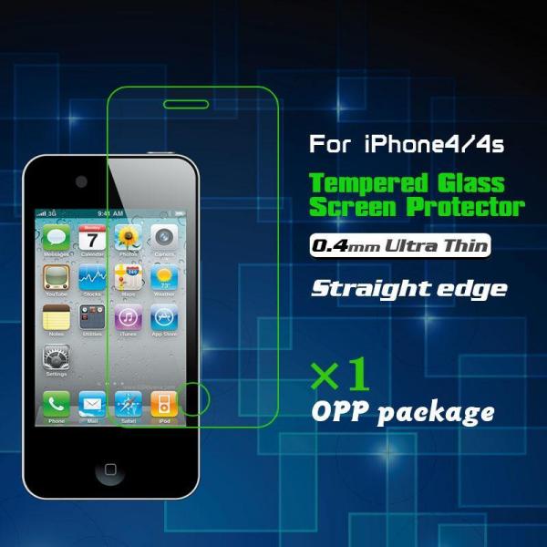 0.4mm Ultra Thin HD Clear Tempered Glass Screen Protector for iPhone4-opp package