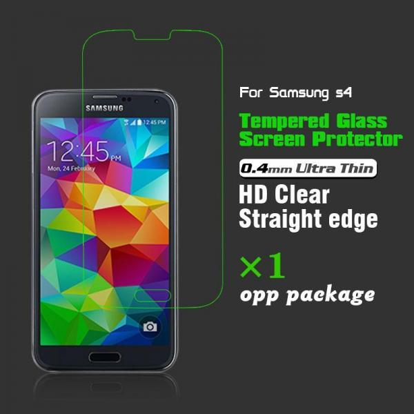 0.4mm Ultra Thin HD Clear Tempered Glass Screen Protector for Samsung Galaxy i9500 S4-opp packa