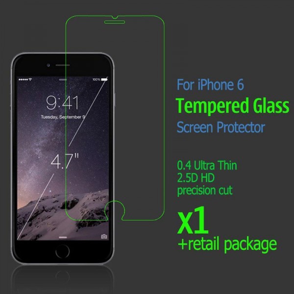 0.4 Ultra Thin 2.5D HD Clear Tempered Glass Screen Protector for iPhone6-retail package