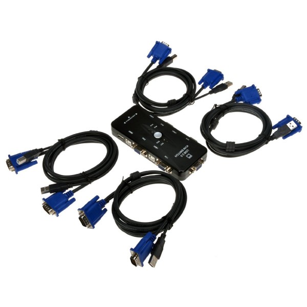 4-port USB2.0 Manual KVM Switch Box w/4 Cable Sets