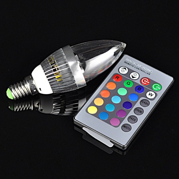 3W E14 RGB 1 Led Bulb RGB 16 Colorful Light Lamp + 24 IR Switch Remote Control 4M, AC 85-265V For Indoor