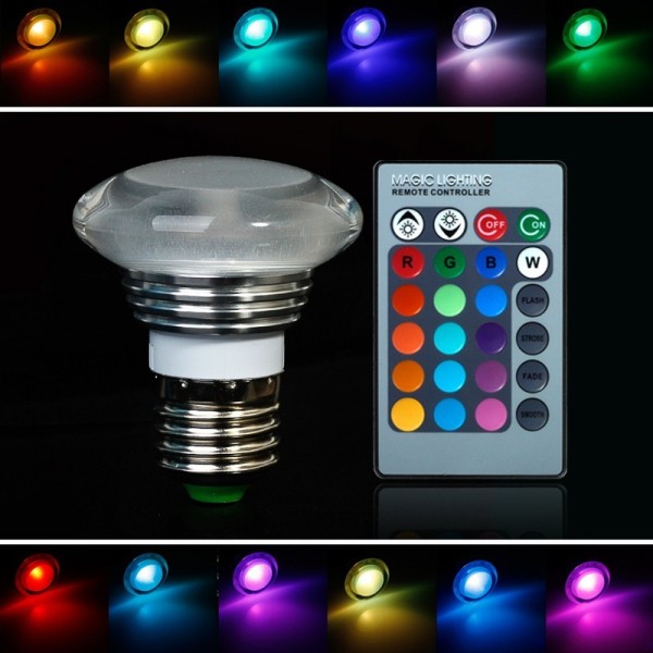 E27 3W RGB Led Light Crystal mushroom 220V /110V RGB Bulb lamp With IR remote
