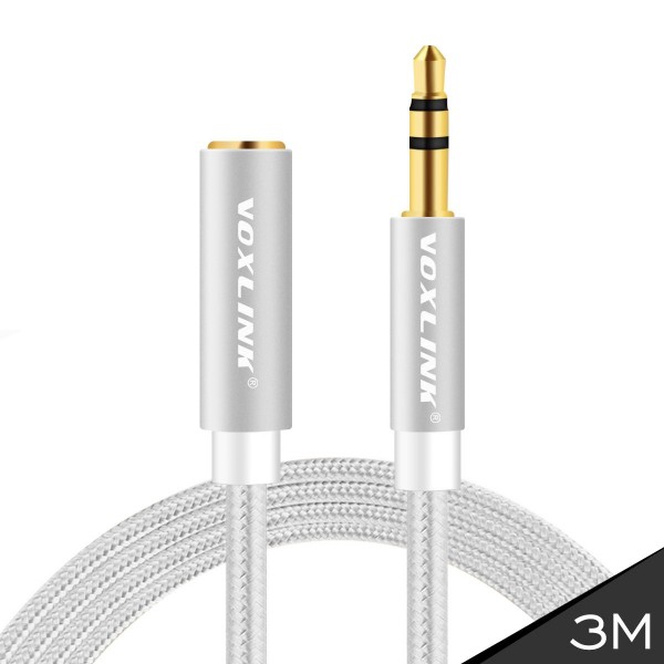 VOXLINK The new aluminum weave m to f audio cable car AUX audio cable car line 3.5MM Silver 3M 