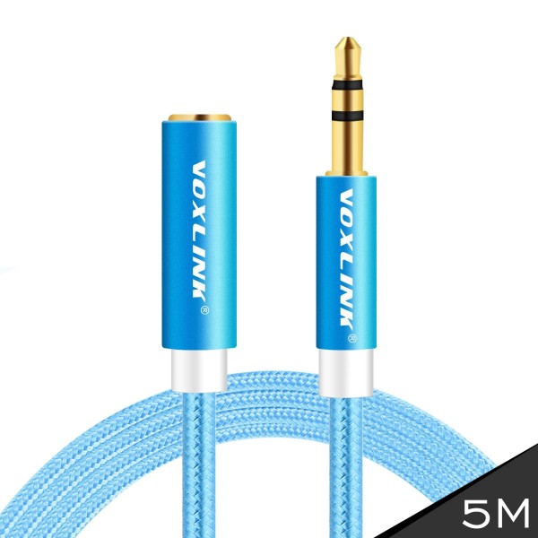 VOXLINK The new aluminum weave m to f audio cable car AUX audio cable car line 3.5MM blue 5M