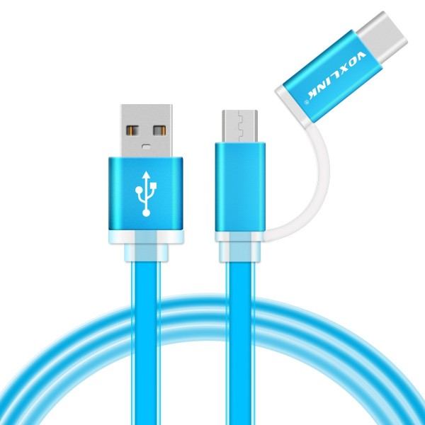 VOXLINK Hot selling USB 3.1 Type C Micro USB Combo Male Data Charging Cable for Oneplus 2 Two High Quality blue