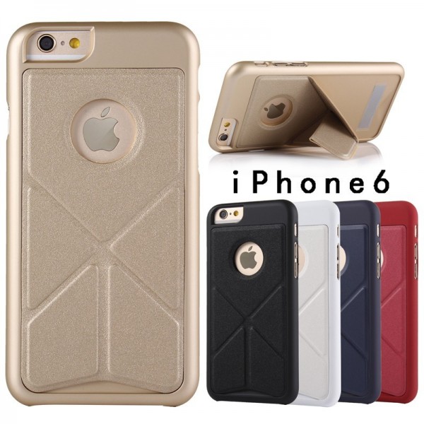Silk Leather Skin Folding Stand Hard Case Transformer PC Back Cover for iPhone 6 4.7“-gold